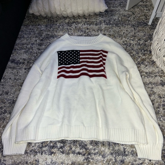 None Sweaters - Viral American Flag Crew Neck Sweater